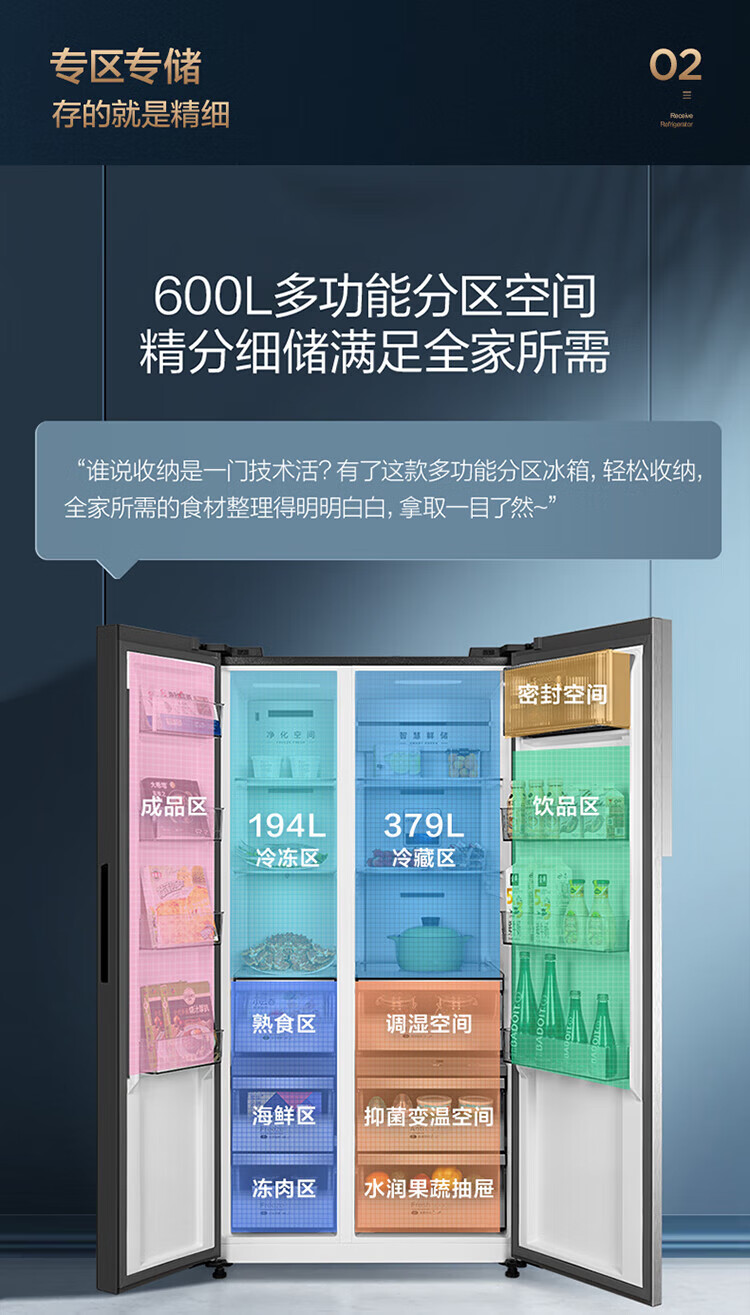 Midea 美的净味收纳师系列600升变频一级能效对开双开门冰箱 BCD-600WKGPZMA(E)