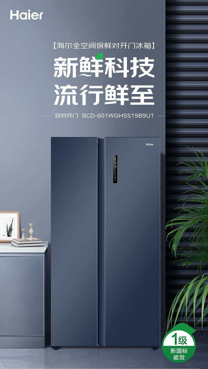 海尔（Haier）冰箱双变频风冷无霜大容量超薄智能全空间保鲜对开两门 全空间保鲜BCD-601WGHSS19B9U1