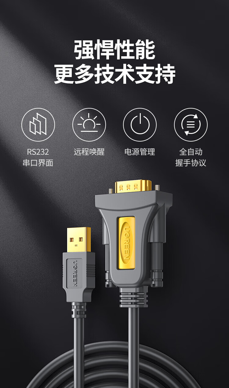 绿联 20211 USB转串口线 1.5米 灰色