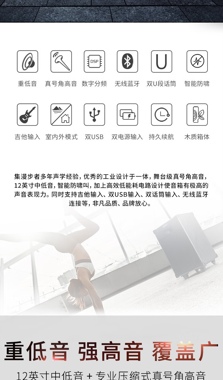 漫步者（EDIFIER）PW312 12英寸舞台级户外移动音箱