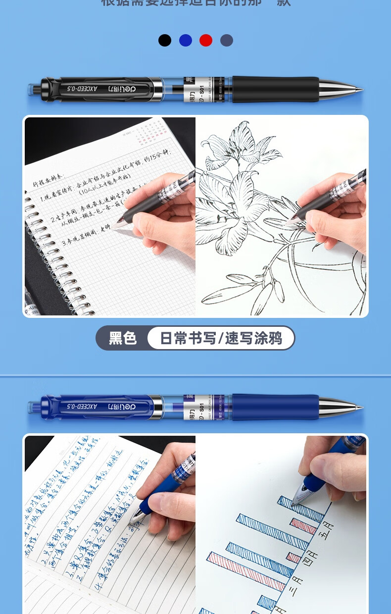 得力（deli）S01 中性笔0.5mm弹簧头(蓝)S01 100003609 12个装