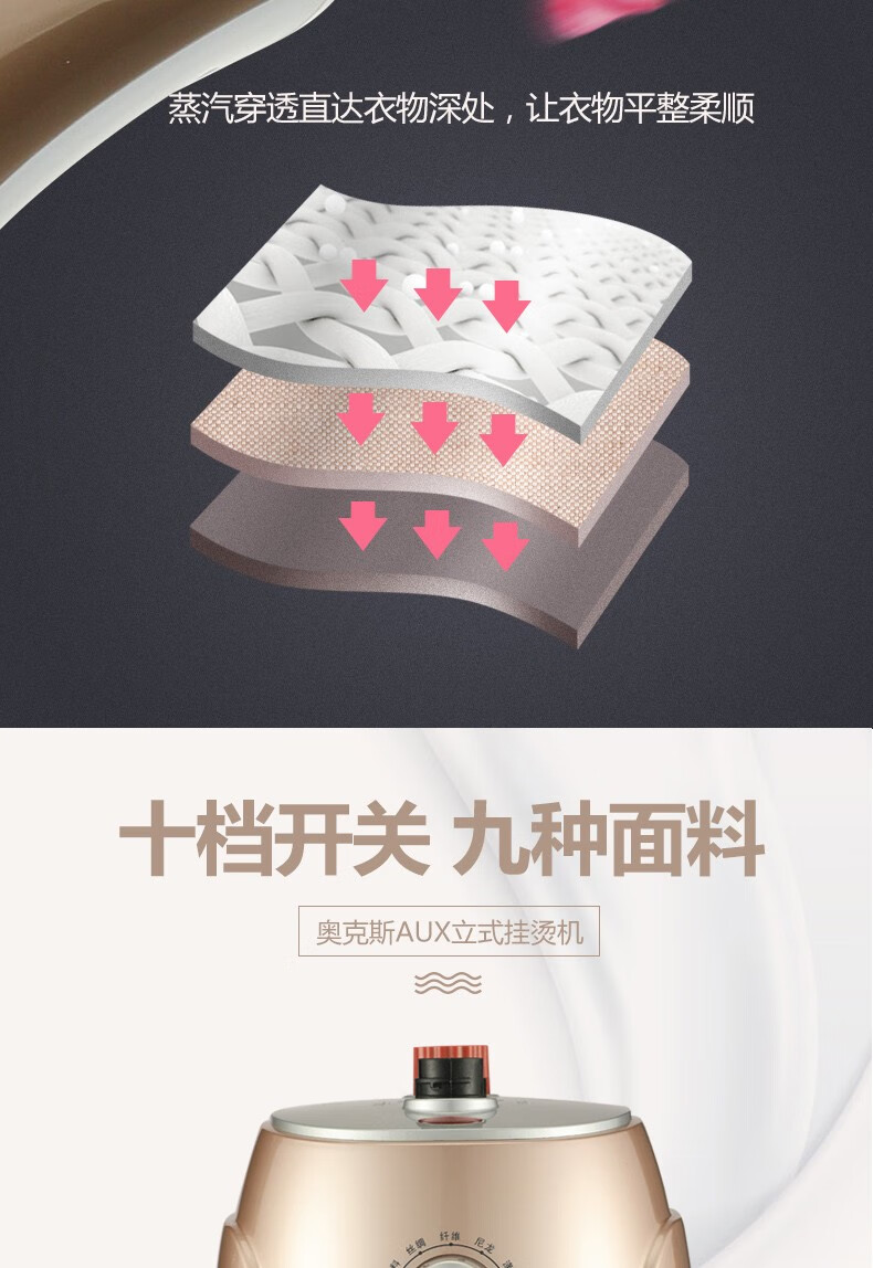 奥克斯（AUX） 大功率蒸汽挂烫机 烫衣服家用 蒸汽手持挂立式电熨斗熨烫机 AUX-ZR2190 金色