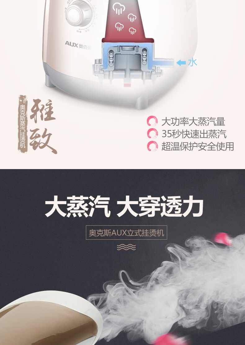 奥克斯（AUX） 大功率蒸汽挂烫机 烫衣服家用 蒸汽手持挂立式电熨斗熨烫机 AUX-ZR2190 金色