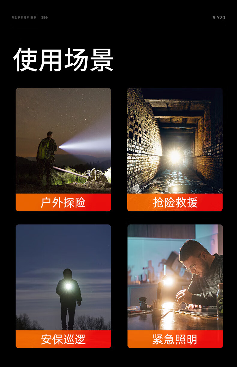 神火（SupFire）Y20变焦超强光手电筒26650可充电超亮远射大功率20W续航5小时