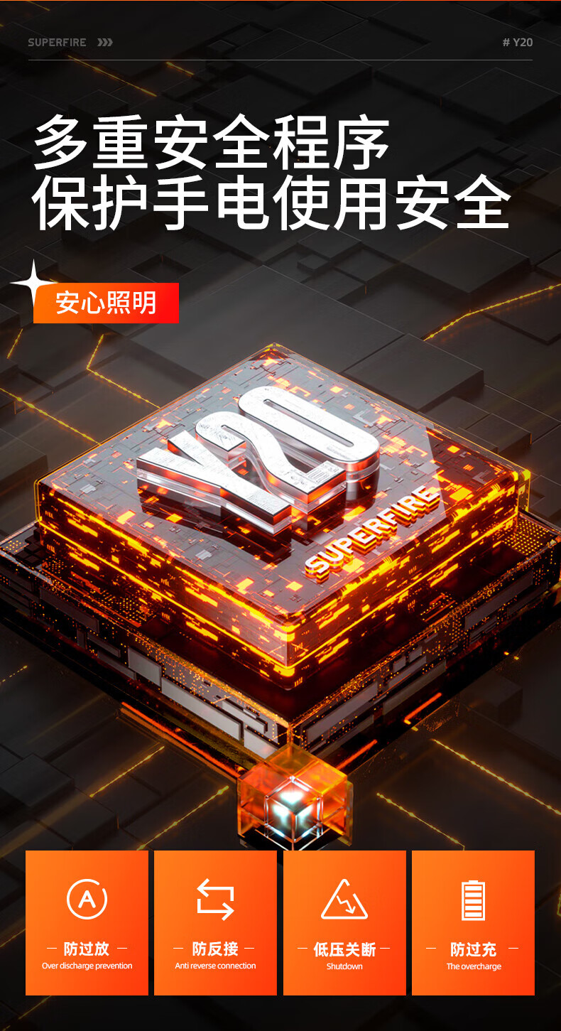 神火（SupFire）Y20变焦超强光手电筒26650可充电超亮远射大功率20W续航5小时
