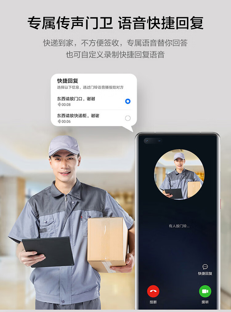 华为（HUAWEI）智选 海雀可视智能门铃pro电子猫眼监控摄像无线wifi超清夜视家用访客识别视频通话陶瓷白