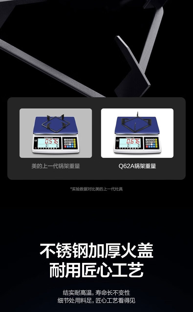Midea 美的燃气灶一级能效 5.0KW大火力 黑晶面板台嵌两用天然气 商用家用JZT-Q62A