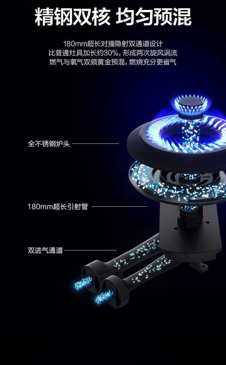 Midea 美的燃气灶一级能效 5.0KW大火力 黑晶面板台嵌两用天然气 商用家用JZT-Q62A