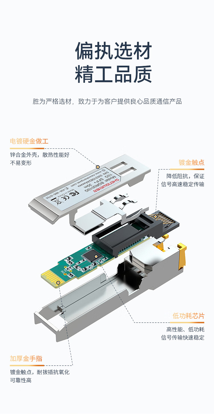 胜为（shengwei）千兆电口模块SFP 光口转电口模块RJ45 电口光模块100m 兼容华为/锐捷/中兴/普联 BGR0125G