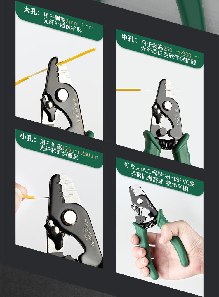 胜为（shengwei）米勒钳 3孔式光纤剥线钳 光纤网络剥纤剪线器不伤纤 多功能光纤电缆工具拔线拨线钳 NT-403