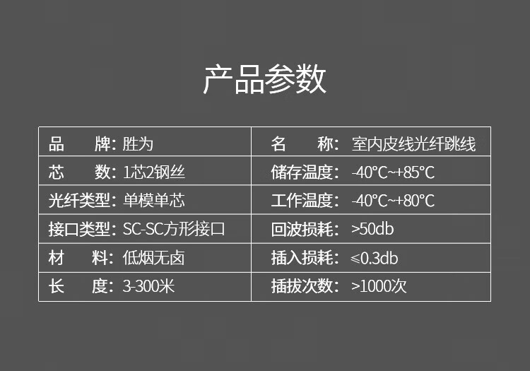 胜为（shengwei）室外皮线光纤跳线 SC-SC(UPC)单模单芯50米 9/125低烟无卤 1芯2钢丝 白色 FSIP-1050