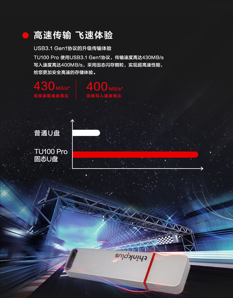 联想（Thinkplus）128GB USB3.1 移动固态U盘 TU100 Pro系列 超极速传输 金属固态闪存盘 便携时尚 银色