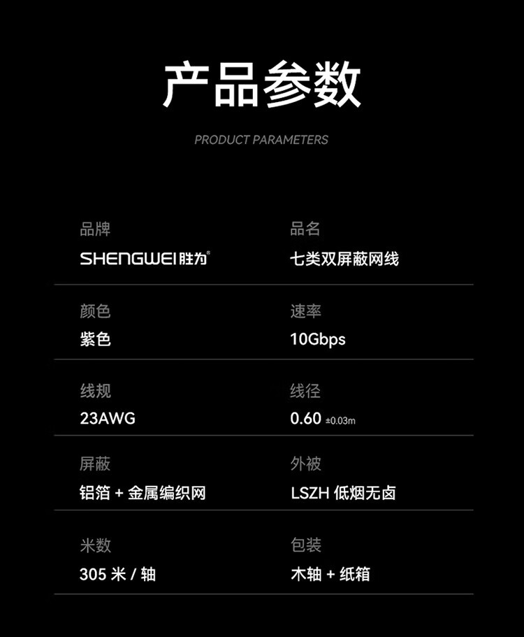 胜为（shengwei）万兆网线工程级【0.60±0.03mm纯铜】CAT7类双屏蔽 低烟无卤阻燃工程家装监控305米 CLC7305F