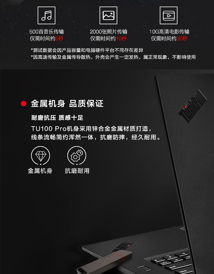 联想（Thinkplus）512GB USB3.1 移动固态U盘 TU100 Pro系列 超极速传输 金属固态闪存盘 便携经典款 灰色
