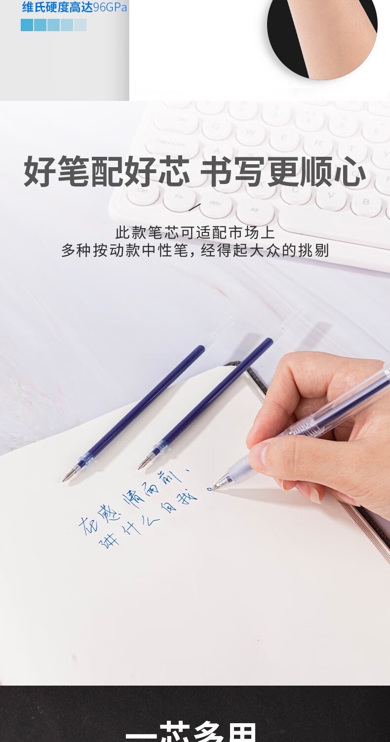得力 (deli)中性笔标准子弹头笔芯 0.5mm滚珠式签字笔 水笔替芯 蓝色 20支/盒 S760