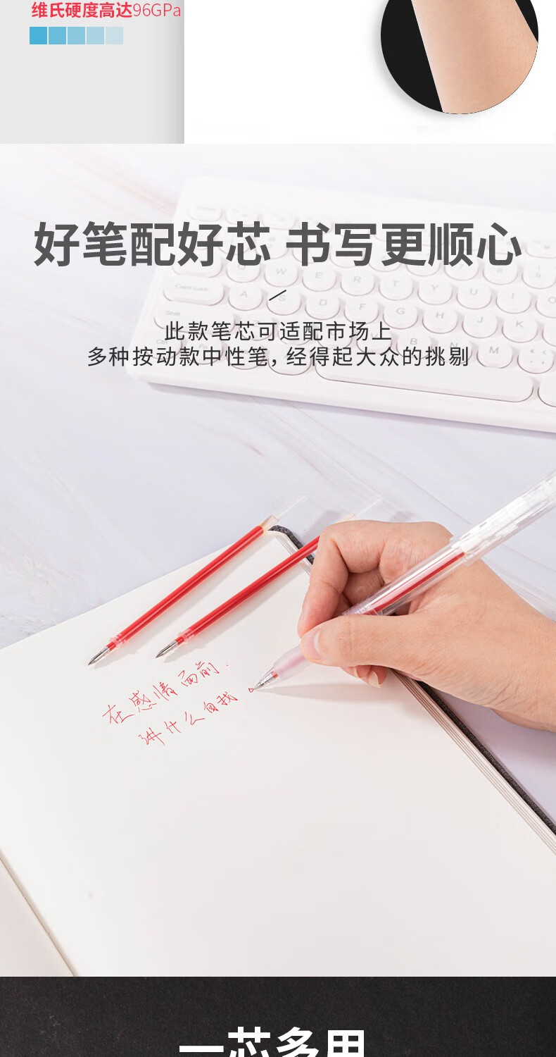 得力 (deli)中性笔标准子弹头笔芯 0.5mm滚珠式签字笔 水笔替芯 红色 20支/盒 S760