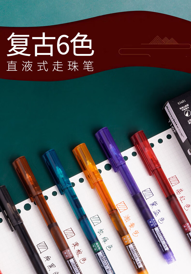 白雪（snowhite）T16F速干直液式走珠笔 中性笔0.5mm针管型 12支/盒 绅黑色