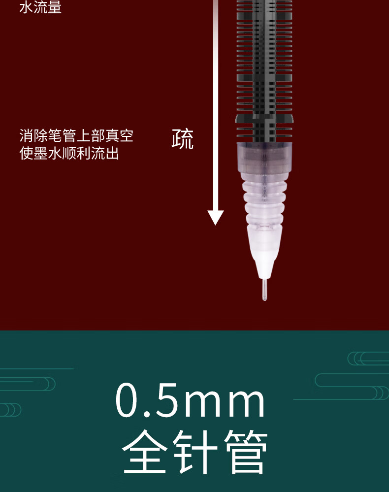 白雪（snowhite）T16F速干直液式走珠笔 中性笔0.5mm针管型 12支/盒 绅黑色