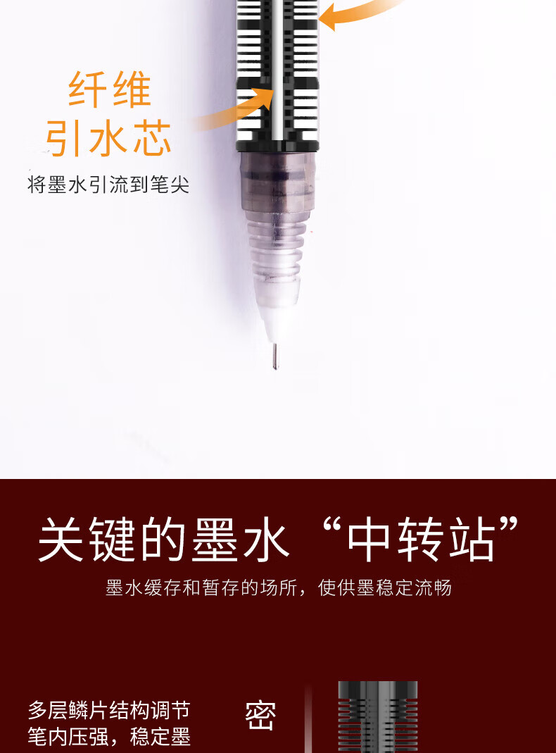 白雪（snowhite）T16F速干直液式走珠笔 中性笔0.5mm针管型 12支/盒 绅黑色