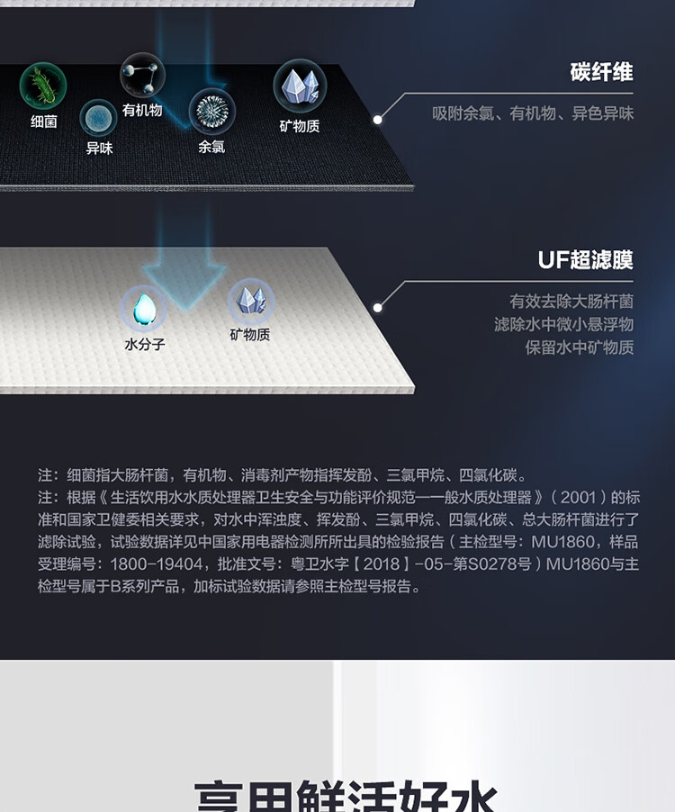 Midea 美的厨下式 家用净水器 超集一体自主换芯 矿物质水 不用电零废水 前置过滤器 美的净水器 MU1861A