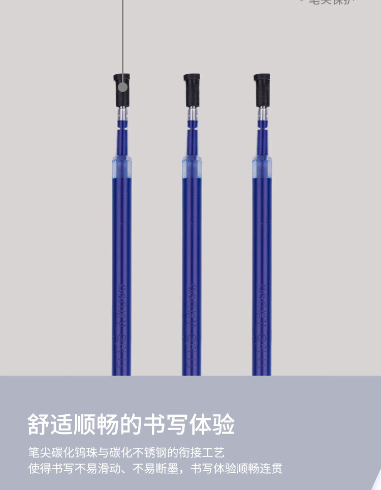 得力 (deli)0.5mm按动签字笔芯 按动中性笔替芯按压圆珠水笔芯 蓝色 20支/盒 S206