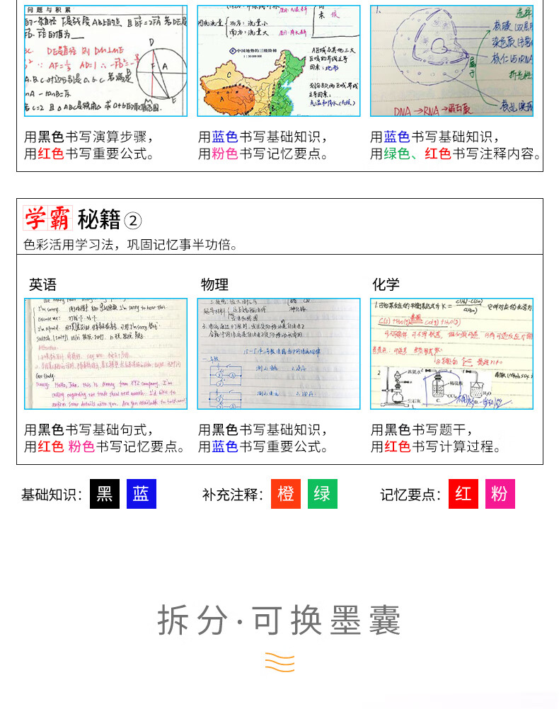 白雪（snowhite）X55可换笔芯中性笔多色直液式走珠笔签字笔学生用笔 0.5mm绿色12支/盒