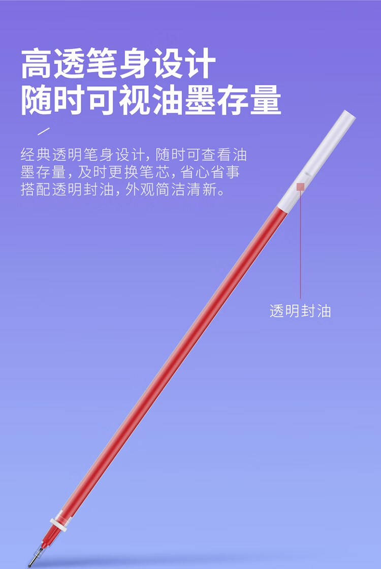 得力 (deli)0.5mm全针管红色中性笔笔芯 水笔签字笔替芯 20支/盒 A702