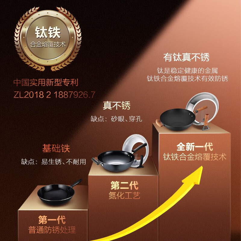 苏泊尔 铁锅有钛无涂层炒锅家用真不锈健康炒菜锅具燃气灶明火专用 32CM