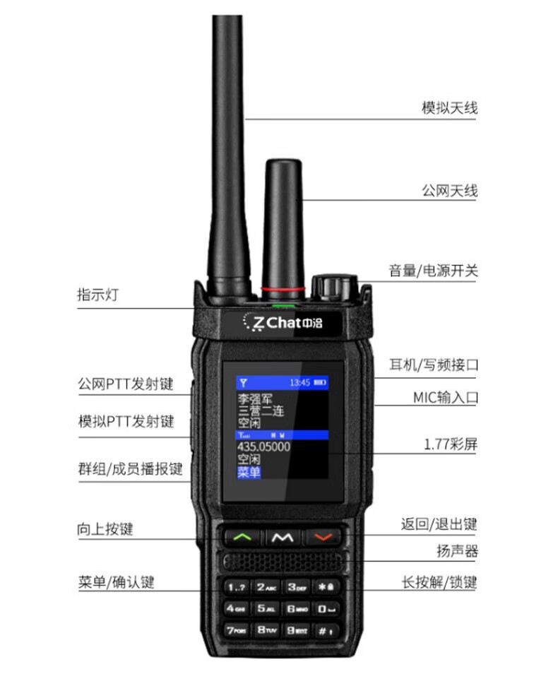 中洽（zchat）CAT4800ND 公网对讲机 国产全自主 全国通对讲机 5000公里 4G全网通