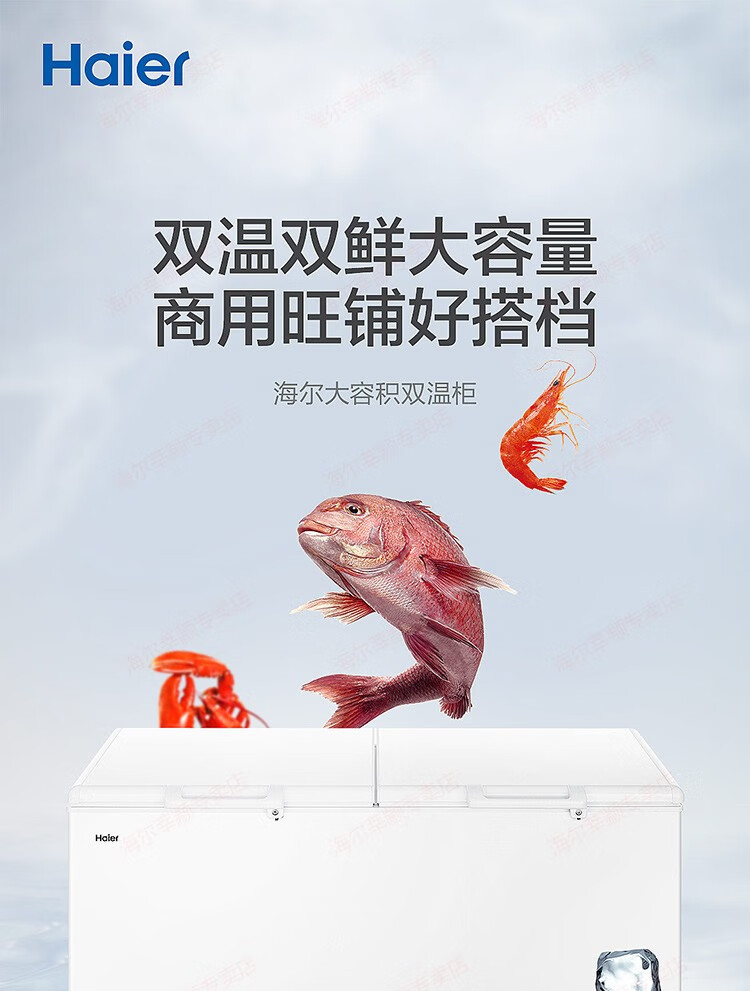 海尔（Haier）冰柜商用大容量双温515升冰柜 顶开门冷藏冷冻双温双箱冷柜 雪糕卧式商用雪柜FCD-515HA