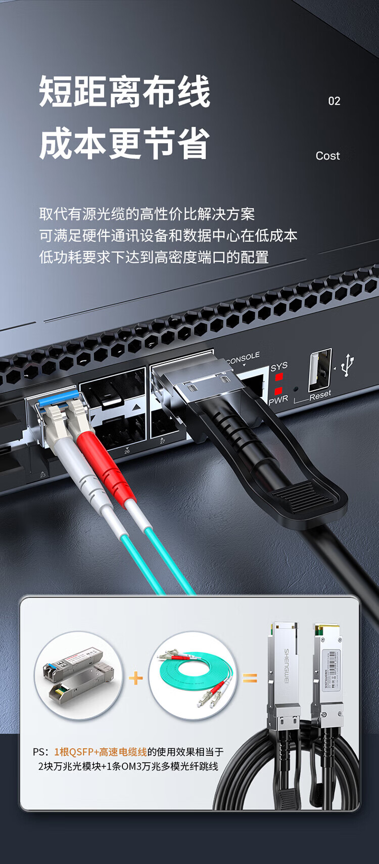 胜为（shengwei）万兆光模块QSFP+ DAC堆叠线万兆40G 支持华为思科H3C曙光浪潮中兴 3米 XDAC0303