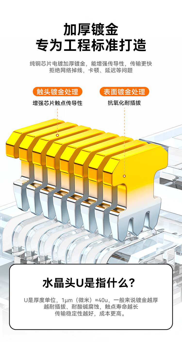 胜为（shengwei）水晶头超五类 镀金RJ45纯铜网络网线接头 cat5e非屏蔽8P8C电脑线缆连接器100个/盒 RCB-1100