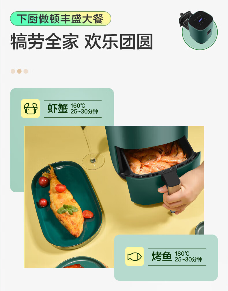 海尔（Haier）空气炸锅 家用煎炸锅 低油轻脂不粘大功率空气烤箱多功能薯条机电炸锅 【3L双旋钮】蓝色HA-M28A