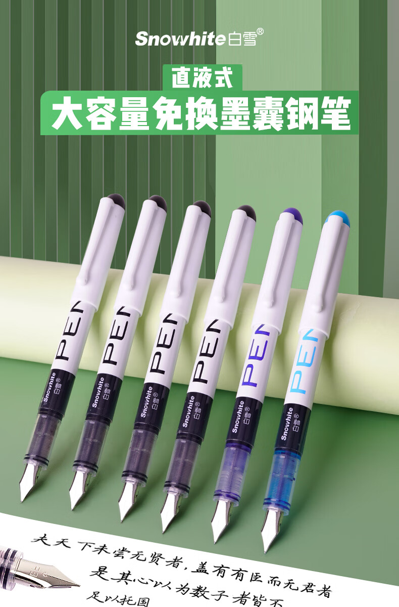 白雪（snowhite）FP20直液式F笔尖练字钢笔书写速干 钢笔 标记笔 橙色12支装