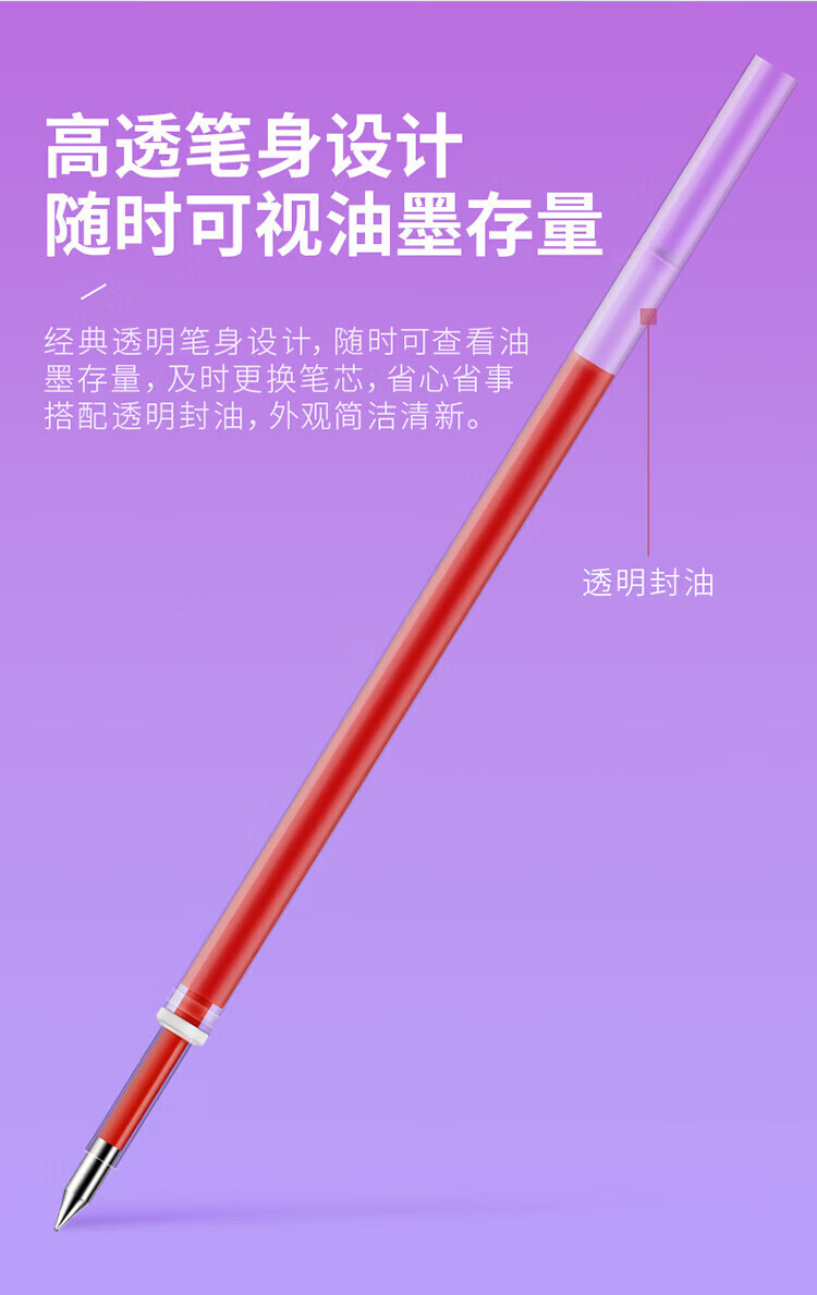 得力 (deli)0.5mm子弹头按动中性笔芯替芯 办公用品 红色 20支/盒 S782