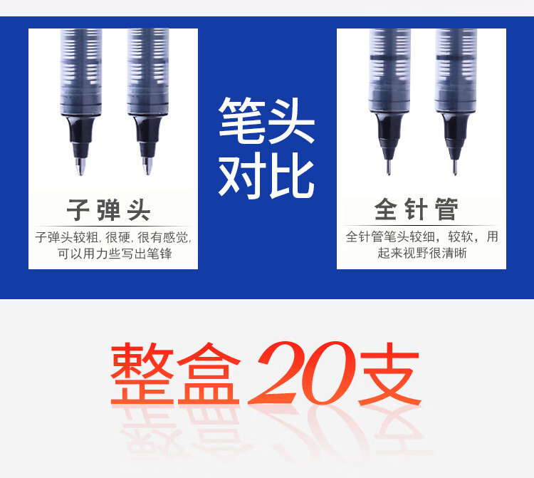 白雪（snowhite）N05全针管蓝色直液式走珠笔替芯0.5mm大容量笔芯x系列通用替芯20支/盒