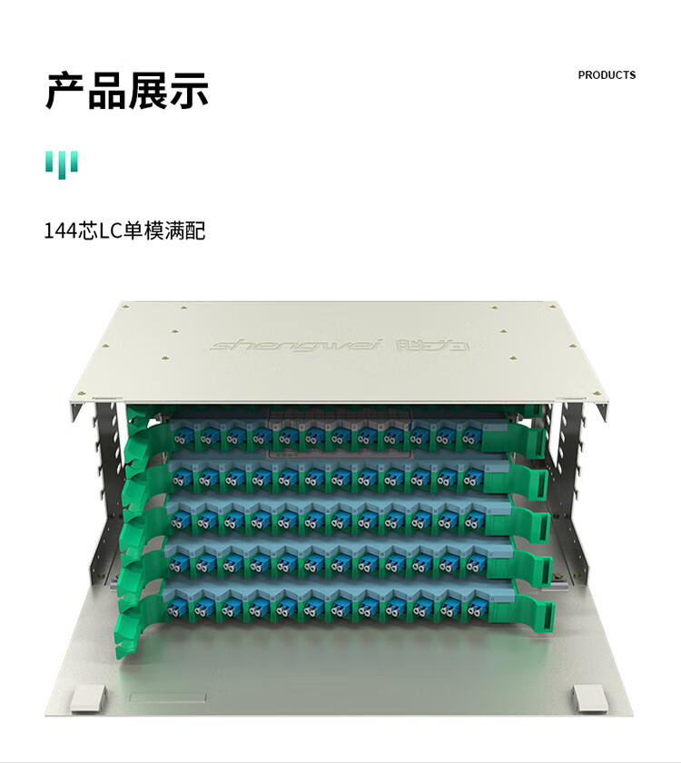胜为（shengwei）144芯/口光纤配线架/子框/单元体 LC多模配含尾纤法兰推拉式光纤机架式终端盒 ODF-1144L-M