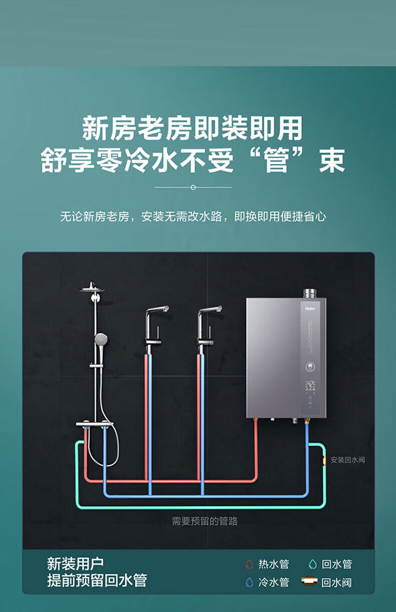 海尔（Haier）燃气热水器双增压零冷水冷凝式一级能效 家用恒温JSLQ27-16ECO-R3U1 一级能效