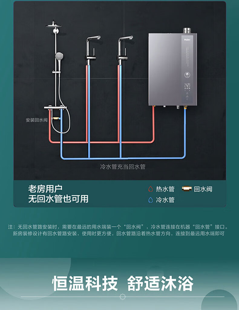 海尔（Haier）燃气热水器双增压零冷水冷凝式一级能效 家用恒温JSLQ27-16ECO-R3U1 一级能效
