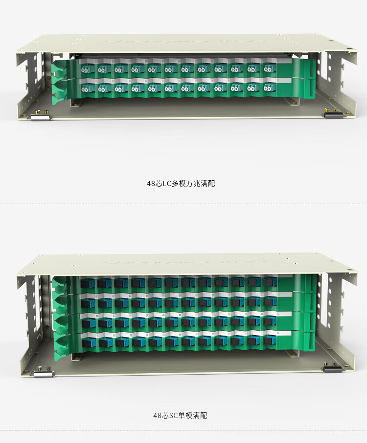 胜为shengwei48芯/口光纤配线架/子框/单元体 LC多模OM3双工满配含尾纤法兰光纤机架推拉式终端盒ODF-1048L-O