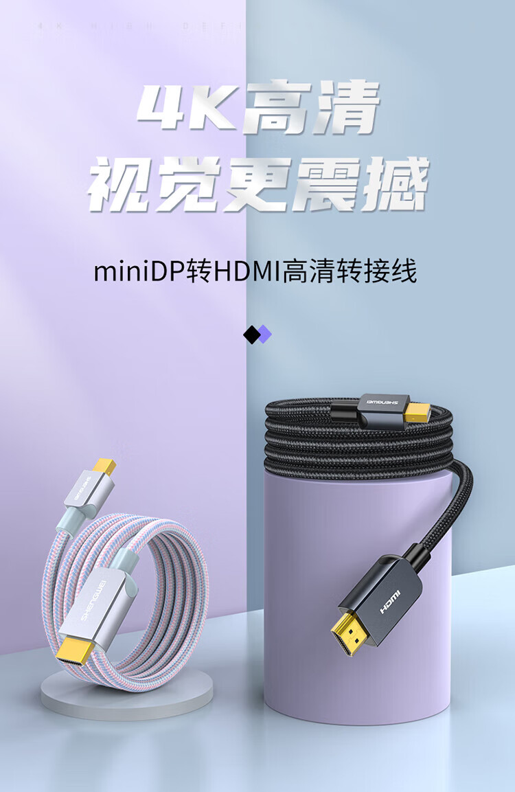 胜为（shengwei）Mini DP转HDMI转换线 适用苹果Mac微软笔记本迷你dp雷电接口黑色1.8米 AMH0018G
