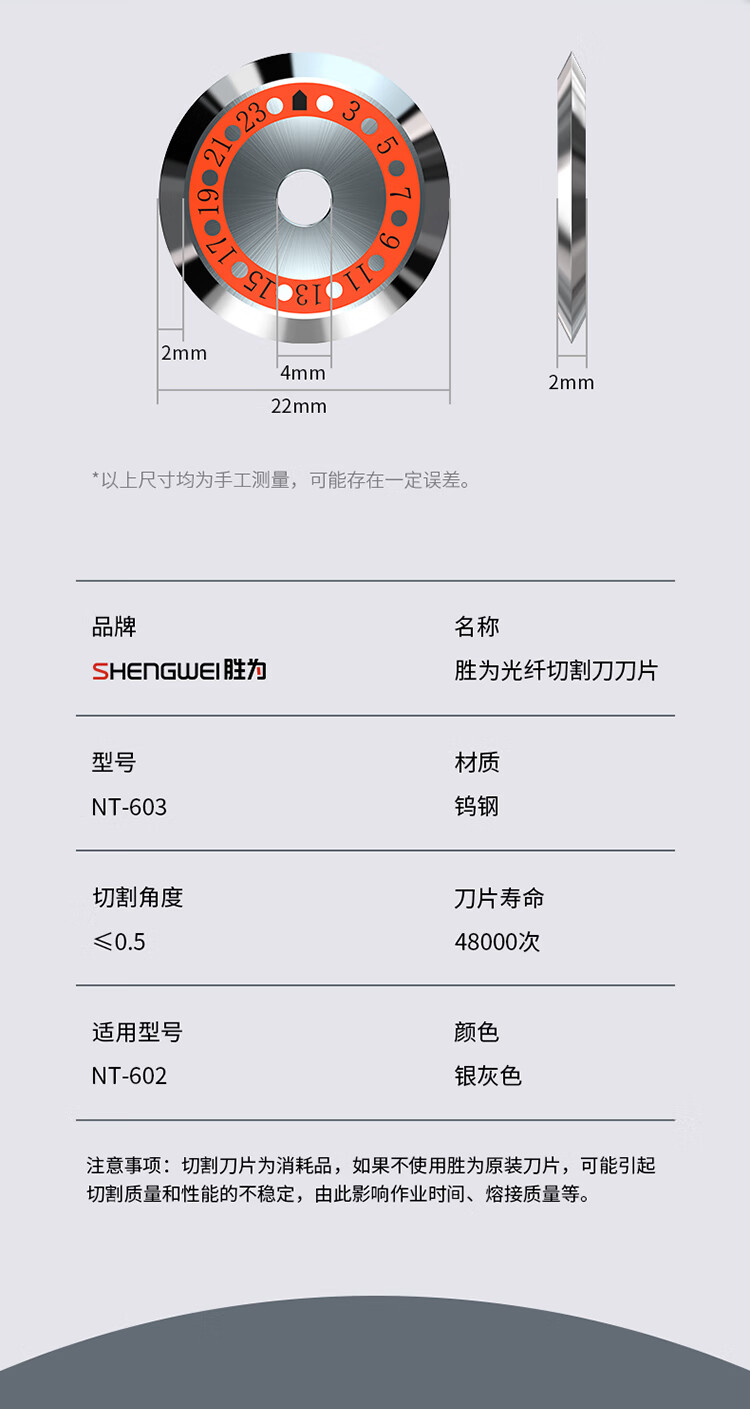 胜为（shengwei）光纤切割刀刀片 24面高精度钨钢材质光缆通用切割刀片 NT-603