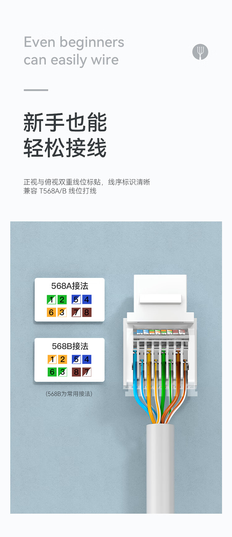 胜为（shengwei）超五类网络模块 CAT5e免打网络面板模块 RJ45水晶头电脑网线插座连接头 CMK5003H 5个装