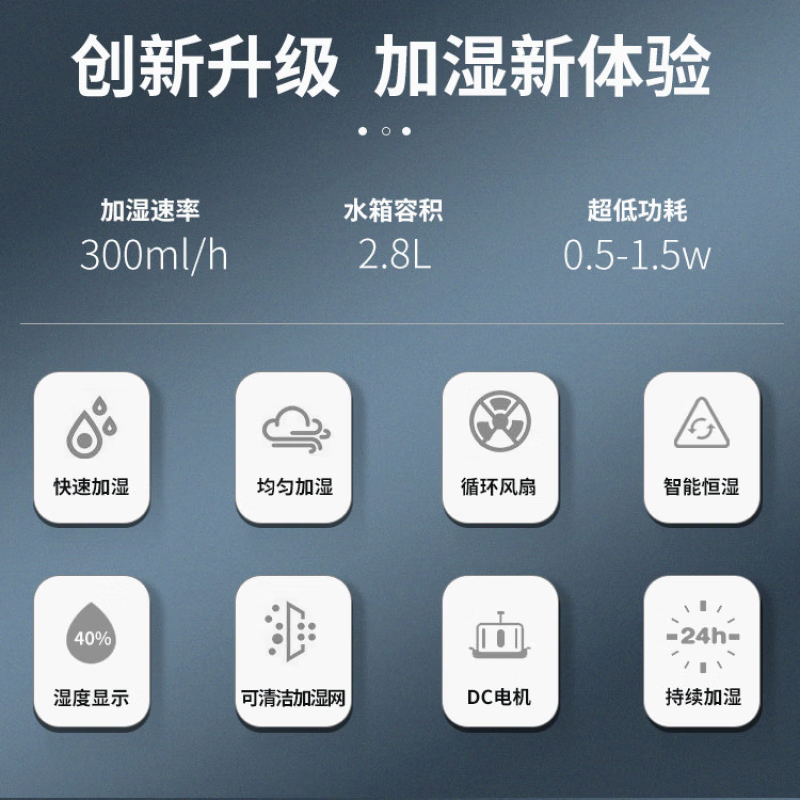 海尔（Haier）无雾加湿器 智能恒湿 湿度显示 2.8L水箱 SZ300-C1