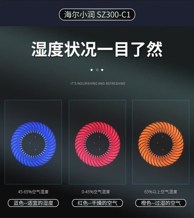 海尔（Haier）无雾加湿器 智能恒湿 湿度显示 2.8L水箱 SZ300-C1