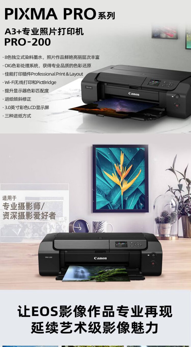 佳能（Canon）A3+幅面喷墨专业照片打印机 PRO-200