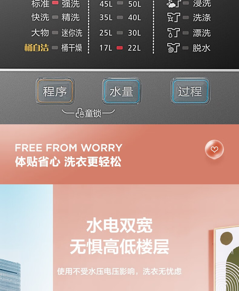 Midea 美的波轮洗衣机全自动 5.5公斤 迷你洗衣机一键桶自洁品质电机不锈钢内桶 MB55V30