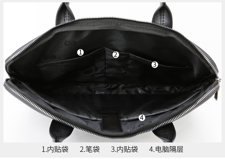 斯莫尔（SIMOER）PU皮革休闲商务电脑包 大容量手提男士公文包 拉链会议包 SL-1870 黑色
