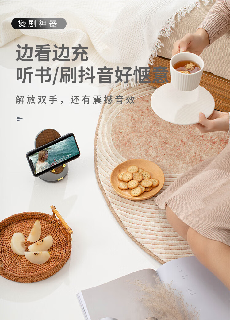 KAWOO开物 灵犀·感应音箱 手机随身带数字时钟 无线充电桌面蓝牙音箱 深空灰升级版