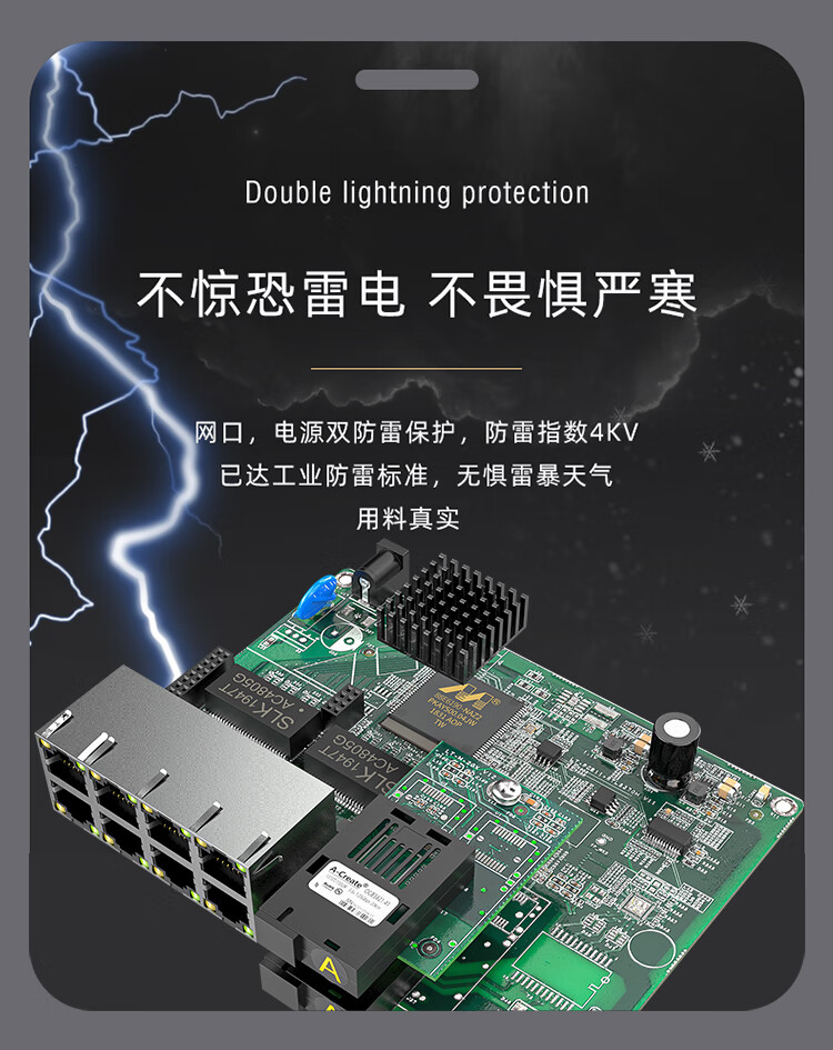 胜为（shengwei）二光八电千兆单模单纤光纤收发器 网络监控SC接口千兆自适应光钎收发器 20KM BGH208GX